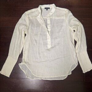 Rag & Bone White Silk Blend Blouse - Sheer Long Sleeve Popover Top‎
